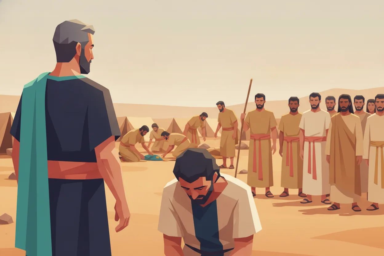 A man lowers his head confessing his wrongdoing before a man staring intently at him.
